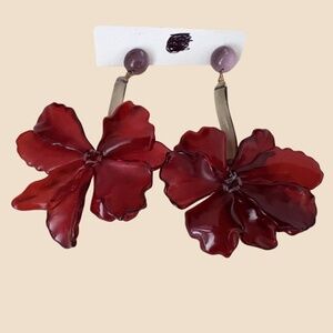 Red Flower Statement Earrings | Large Floral Dangle Earrings